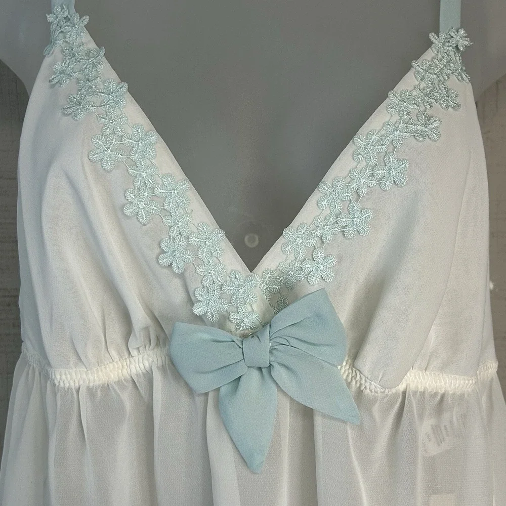 Flora Sheer Chemise Nightie L 2 Pc Set Lace Boudoir Coquette Lingerie White‎